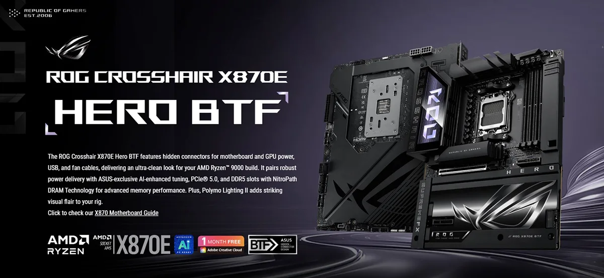 ASUS ROG CROSSHAIR X870E HERO BTF Ryzen AM5 ATX Gaming Motherboard Price in Bangladesh